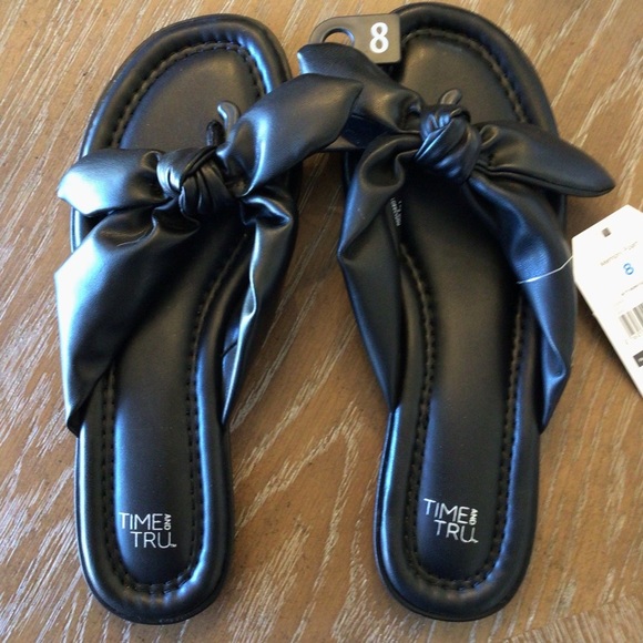 Time and Tru Womens Black Bow Thong Flat Slip-on Sandals - Picture 6 of 7